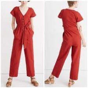Madewell Linen Cotton Pleat Sleeve Jumpsuit in Rust Size 4
